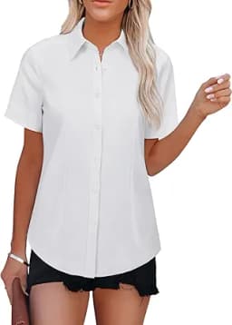 Womens Button Down Shirts Short Sleeve Fitted Button Up Dress Shirt Solid Collared Blouse Wrinkle Free Work Business Top