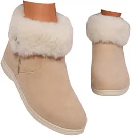 Faux Fur Lined Suede Ankle Boots (Cream)