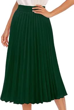 Pleated High Waist A-Line Midi Skirt (Green)