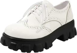 Lace-Up Wingtip Chunky Oxford Shoes (Beige)