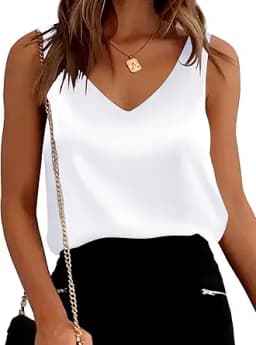 Mawor Satin Tank Tops for Women Loose Fit Sleeveless V Neck Cami Camisole Blouses Shirt Top