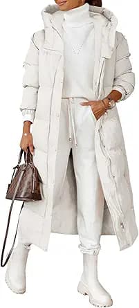 Grlasen Women Long Quilted Coat Winter Hooded Long Sleeve Button Down Puffer Padded Jacket