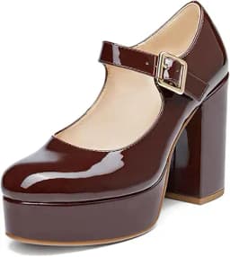 T-Strap Chunky Platform Mary Jane Heels (Brown)