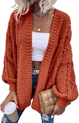 Oversized Open Front Cable Knit Cardigan (Tan)