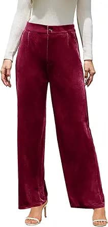 Velvet Pants for Women Dressy Women Casual Wide Leg Pants Stretchy High Waisted Velour Palazzo Pants