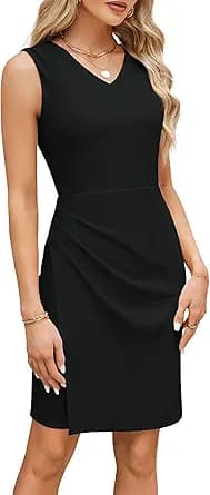 Sleeveless V-Neck Ruched Bodycon Wrap Dress (Black)