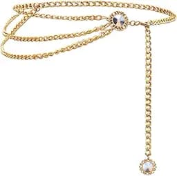 Glamorstar Multilayer Metal Waist Chain Dress Belts Metal Belt for Women