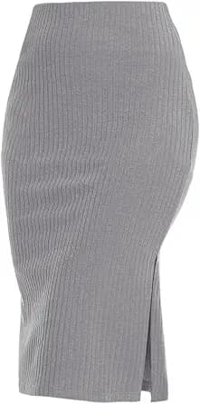 Knit Pencil Skirt with Side Slit (Grey)