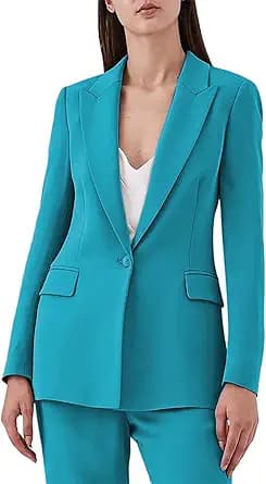 2-Piece Blazer and Pants Suit Set (Teal Blue)