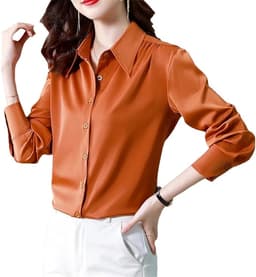 Satin Long Sleeve Silk Orange Shirt