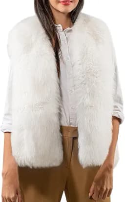 Flygo Faux Fur Vest Women Sleeveless Faux Fur Jacket Furry Open Front Cardigan Top Fluffy Winter Vest Outerwear