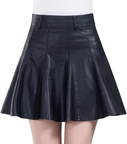 Flare Pleated Faux Leather Skater Skirts