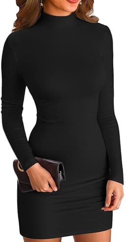 Women Mock Neck Ribbed Bodycon Dress