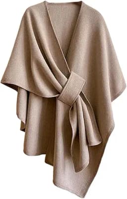 Knitted Shawl Wrap Cardigan (Taupe)