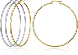 Huge Gold Hoop Earrings for Women - Plated Stainless Steel, 70-100mm Large Hooped Earrings