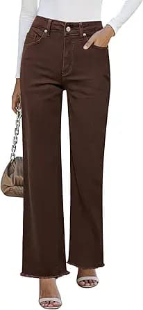 High Waisted Stretchy Straight Leg Pants (Brown)