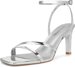 SOVANYOU Heeled Sandals for Women Dressy Square Open Toe Strappy High Heels with Ankle Strap for Wedding Party Daily Wear