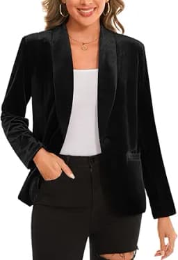 Shawl Collar Velvet Blazer Jacket (Black)
