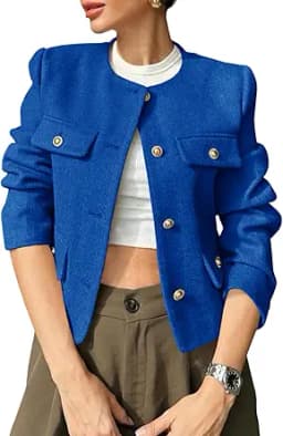 Cicy Bell Womens Cropped Tweed Blazers Jacket Collarless Button Down Business Casual 2025 Fall Outfits Winter Coats
