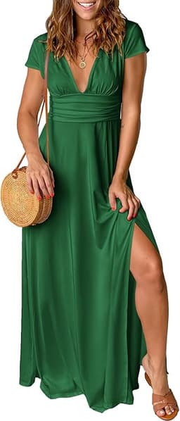 Women Summer Deep V Neck Short Sleeve Dresses
