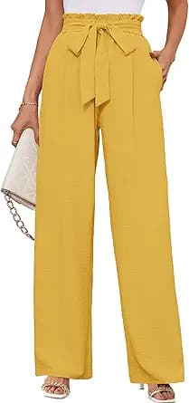 Wide Leg High Waisted Flowy Satin Pants (Yellow)