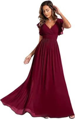 Ever-Pretty Women\'s Flowy Chiffon A Line Ruffles Sleeves Back Cutout Bridesmaid Dresses 01819