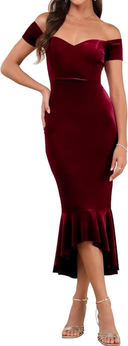 Velvet Off Shoulder V-Neck Bodycon Mermaid Dress