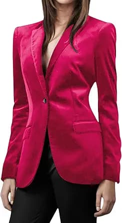 CHARTOU Women 1 Button Fitted Velvet Blazer Jacket Business Suit Jacket Work Office Notched Collar