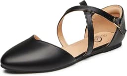 Mary Jane Ankle Strap Ballet Flats (Black)