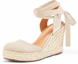 Ermonn Womens Espadrilles Wedge Sandals Platform Closed Toe Ankle Strap Lace Up Summer Shoes