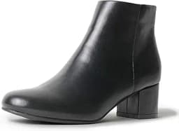 Low Heel Zip-Up Round Toe Ankle Boots (Black)