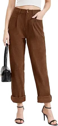 Women Corduroy Pants Casual Fall Pants High Waisted Straight Leg Pants for Women Stretchy Work Trousers with Pockets