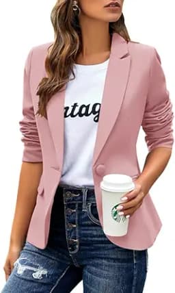 Long Sleeve Lapel Button Slim Blazer (Blush Pink)