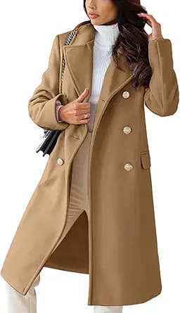 Double Breasted Wool Pea Coat (Camel)