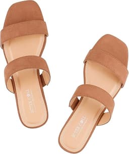 Women's Two Strap Low Block Heel Sandals