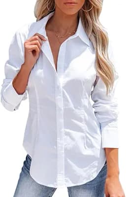 Long Sleeve Wrinkle Free Button Down Shirt (White)
