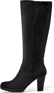 Knee High Chunky Heel Boots with Zipper (Black)