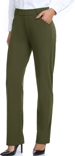 Oalka Women's Dress Pants Straight Leg Yoga Work Stretchy Pant for Office Business