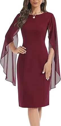 HELYO Women\'s Chiffon Cloak Sleeve Mini Cape Dress V-Back Semi-Formal Elegant Bodycon Wedding Guest Evening Cocktail Dresses