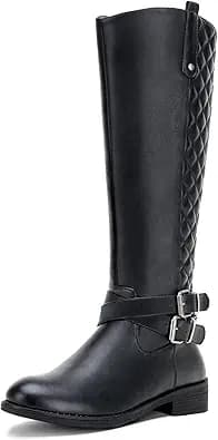 Knee High Riding Boots Low Heel (Black)