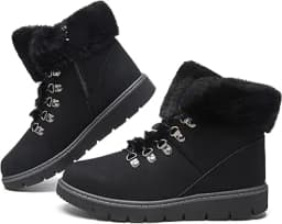 hash bubbie Women\'s Winter Boots Ankle Booties for Women Warm Fuzzy Boots Lace up PU Leather Snow Boots with Zipper