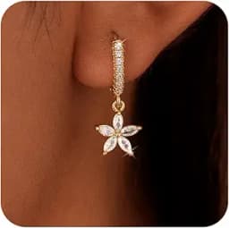 Gold Plated Zircon Pendant Hoop Earrings