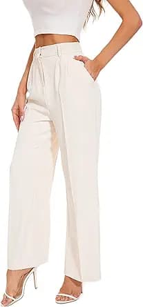 FUNYYZO Wide Leg Pants Women\'s High Elastic Waisted in The Back Business Work Trousers Long Straight Suit Pants