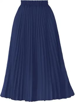 Pleated A-Line High Waist Midi Skirt (Navy)