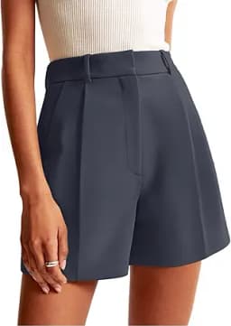 High Waisted Wide Leg Tailored Shorts (Grey)