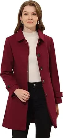 Allegra K Women\'s Winter Outerwear Overcoat Peter Pan Collar Mid-thigh A-line Single Breasted Pea Coat