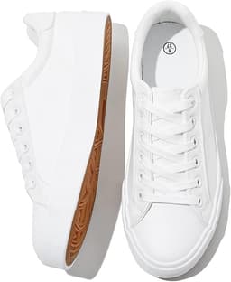 Womens White PU Leather Sneakers