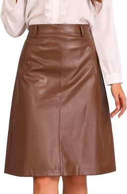 Leather Midi Skirt (Brown)