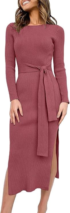 Sweater Dress Midi Dress (Watermelon Red)