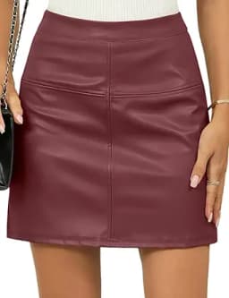 High Waist Faux Leather Mini Pencil Skirt (Maroon)